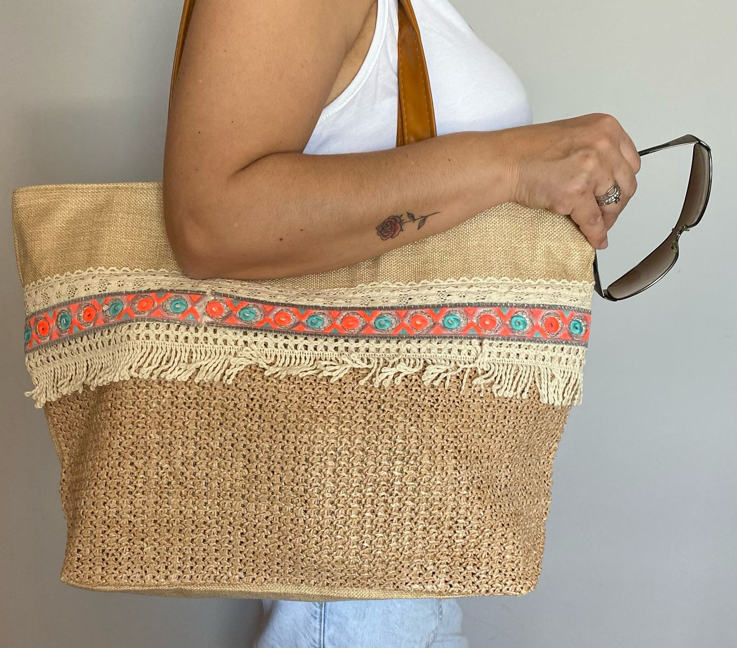 BOLSO RAFIA BANDA TURQUESA